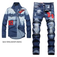 Summer Singruits Carta Sets bordados de pantalones para hombres 2023 Camisa de primavera y jeans el estiramiento 2 PCS Ropa para hombres