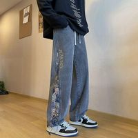 Jeans para hombres Bordado de otoño de primavera Oso novio pierna ancha con hip hop diseñador de calles coreanos KPOP Cowboy Holggy Punk Estrella