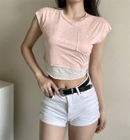 Women' s T Shirts Summer Street Fashion Solid Color Doub...