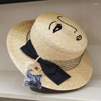 넓은 챙 모자 빈티지 여름 패션 레이스 보우 자연 짚 렌 하트 레이디 한국 디자이너 Boater Women 세련된 럭셔리 모자