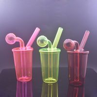 Colorful Small Glass Oil Burner Bong Hookah Coffee Cup Clear...
