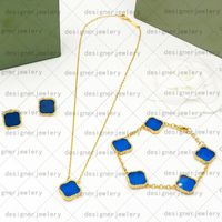 collar de trébol de cuatro hojas de lujo diseñador de joyería para mujer pulsera conjunto de aretes cadena de oro fiesta de bodas Día de San Valentín de la madre Collares de flores de acero diseñador