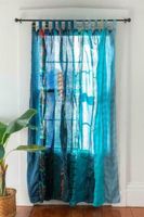 Cortina sari retalhos de retalhos decoração de janela de seda turquesa