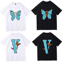 camiseta deportiva Diseñador unisex tendencia de manga corta VLONE mariposa letra V grande impresa camiseta de pareja callejera con base versátil