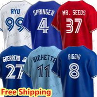 Wholesale 2022 Men's Toronto Blue Jays 00 Custom 27Vladimir Guerrero Jr. 11 Bo  Bichette 4 George Springer Stitched S-5xl Baseball Jersey From m.