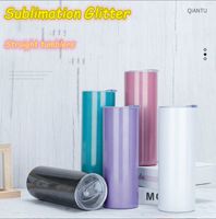 Großhandel! Sublimation Glitter Straight Tumbler Doppelwandige Edelstahl-isolierte Wasserbecher mit Deckel und Strohhalm WB0027