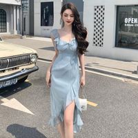 Casual Dresses Summer Solid Color Long Dress Women Sexy Back...