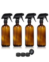 4pcs grandes 16 oz 500 ml de recipientes de botella de spray de vidrio ámbar vacío W Spray de gatillo negro para aceites esenciales Aromaterapia 8684979