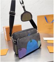 3pcs set erkek omuz çantası tasarımcı çanta çanta çanta moda siyah baskı balkabağı renkli baskı omuz çantası messenger paketi debriyaj çanta çapraz çantaları
