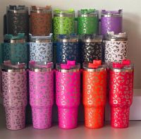 40oz Leopard print Reusable Tumbler with Handle and Straw St...