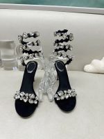 2023 New Designer Sandal Heel Woman Desinger Square Diamond Crystal Snake Slide