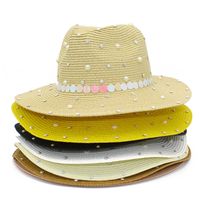 Jazz Hats Female Pearl British Top Hat Summer Panama Straw H...