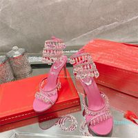 Lampadario sandali satinati abbelliti sandali in cristallo strass con tacchi a spillo in pelle scarpe da sera vetra donne designer di lusso