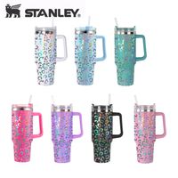 Mit Stanly-Logo-Leoparden-Kaffeetassen mit Deckel und Strohhalmbechern, Outdoor-Campingbechern, glänzenden Leoparden-Wasserflaschen aus 40-Unzen-Edelstahl