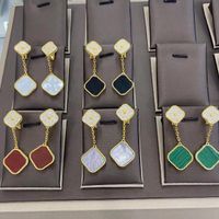 Delicate Four Leaf Clover Charm Earrings 18k Gold Diamonds M...