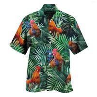 Herren Freizeithemden Unisex Sommer Hawaiihemd Männer 3D Chicken Leaf Print Button Down Damen Kurzarm Lose Atmungsaktiv Blusas Hombre