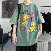 Camiseta de desenho animado superdimensionada masculina casual estilo japonês tops para adolescentes verão harajuku folgada camiseta de manga curta engraçada