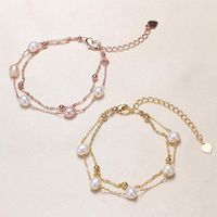 Связь браслетов удобно носить шикарные блестящие искусственные жемчужные женские браслеты с золотистого цвета для девушек Двойной слои для ежедневного
