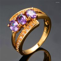 Anelli di nozze di lusso femmina viola zircone ad anello di moda colore oro colore unico impegno promessa per le donne