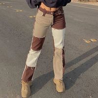 Kadın Kotları Sonbahar Kahverengi Kadın Kovboy Çizgili Patchwork Sokak Sıradan Hip Hop Yüksek Bel Gevşek Düz Moda Pantolon 230201