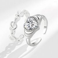 Anelli di nozze Venfille 925 Stamp Silver Color Love Heart Ring per donna Girl Fashion
