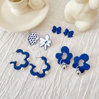 Saplama küpeleri mavi bowknot restore antik yollar şık joker tatlı geometri çiçekler kız mücevherleri hediye effi22