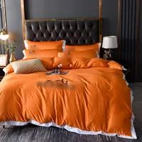 Set di biancheria da letto di design di lusso Copertura del piumino primaverile estate Cestino con lenzuola con pioggia di cotone arancione cotone set di trapunte