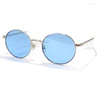 Güneş gözlüğü vintage moda oval kadın metal çerçeve erkekler güneş gözlükleri uv400 kutu