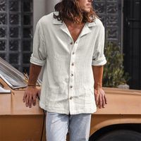 Мужские повседневные рубашки винтаж для мужчин двойной морщинистый свободный кубинский воротник с длинным рукавом с карманами декоративная рубашка Camisas