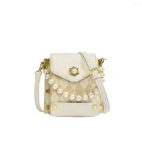 Duffel Väskor maxdutti telefon läder messenger väska kvinnor ins mode bloggare retro geometriska tryck pärlor elegant fyrkant