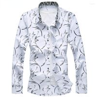 Мужские повседневные рубашки мужская рубашка большого размера бизнес -досуг печати с длинным рукавом Слим мужской бренд 5xl 6xl 7xl