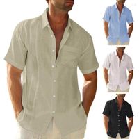 Camisas casuales para hombres camisa de verano color sólido collar giratriz de mangas cortas de mangas cortas de manga corta de longitud media