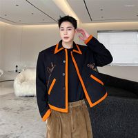 Мужские куртки вышивая шерстяная шерстяная сплайсинга короткая куртка мужская корейская уличная одежда мода винтаж повседневные пальто мужское весеннее осенние пальто