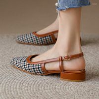 Sandals Plaid Houndstooth Closed Toe Square Chunky Low Heels...