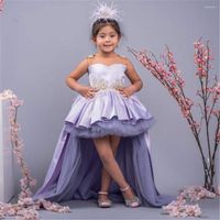 Robes de fille lilas hi basse robe gonflée princesse pour filles mignonne petite broderie de la première fête de la communion