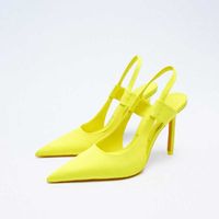 Elbise ayakkabılar sarı yüksek topuklu kadınlar stiletto pompalar rahat sivri uçlu saplama sırtı