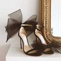 Scarpe eleganti sexy farfalle nodo sandali con tallone alto sandali nero satinata tacco alto tacco estate scarpe tagliate alla caviglia scarpe da sposa sposa g230130