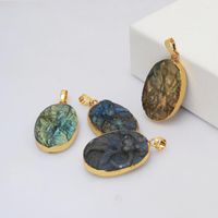 Colliers pendants borosa 5pcs Design Gold plaqué Labradorite ovale charme