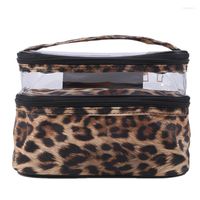 Kosmetiska väskor mode leopard väska multifunktion resor smink toalettartiklar arrangör vattentäta kvinnor lagring smink fall