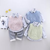 Giyim Setleri 1 2 3 4 Yıllık Toddler Boys Rahat Uzun Kollu Gömlek Örgü Yelek Pantolon 3 PCS Sonbahar Yüksek Kaliteli Çocuk Takımları
