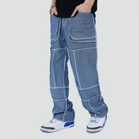 Jeans para hombres Vintage Hip Hop Streetwear Pantalones lavados Patchwork Harakuju Flowing Casual Dewusers para machos drak22 strak22