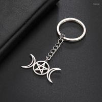 Keechhains Teamer Teamer Dea vintage Keychain in acciaio inossidabile catena chiave Wicca Moon Pentagram Bag Accessori Witch Amulet Talisman Keyring Fred2