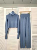 Pantalones de dos piezas para mujeres Otoño Invierno Fashion Fashion Turtleneck Sweater Top y Traje de cintura alta Twinse
