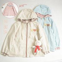 Giacche da donna giapponese Mori Soft Girl Style Fiori freschi Coat a quadri con cappuccio su entrambi i lati Kawaii Vitality Student Top