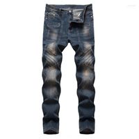 Jeans para hombres hombres Vintage Stretch Denim Slim Fit Patchwork Patchwork Regsed pantalones largos Naom22