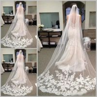 Novos v￩us longos de v￩u longo de uma camada Tulle Casamento Apliques/v￩us de noiva de renda Branco/v￩us de marfim para vestidos de noiva
