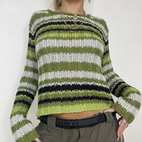 Kadın Sweaters Xingqing Y2K Sweater Estetik Grunge Masür Uzun Kol Üstleri Kawaii Çizgili Örme Kıyafetler 2000S Kadın Sulakları