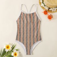 2023 Girls letter printed Bows backless one- piece swimsuits ...