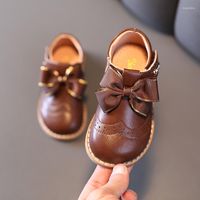 Chaussures plates enfants en cuir automne mignon arc bébé fille solide couleurs garçons baskets infantiles filles sxx014
