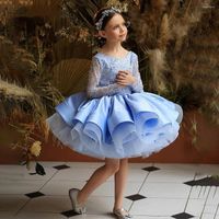 Mädchenkleider Amaya Luxus Tüll gestufte Blume Prinzessin Langarm